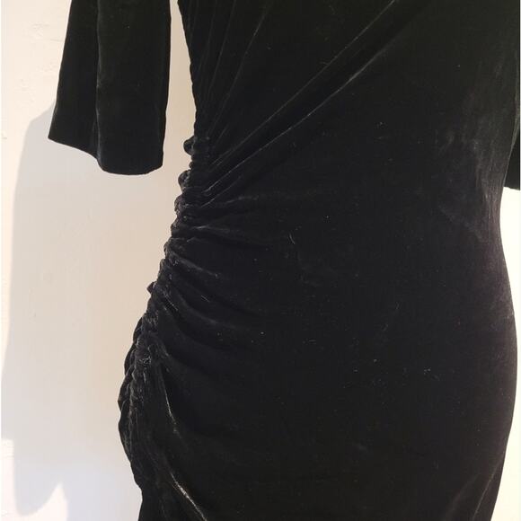 LK Bennett "Dr Kara" Black Velvet Ruched Round Neck Midi Dress Silk Blend US 4 - Picture 6 of 13